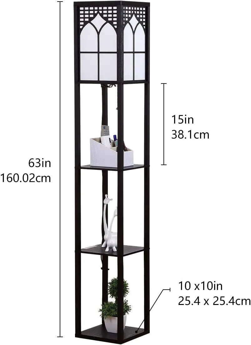 LED Shelf Floor Lamp Wooden Storage Standing Lighting Bedside Night Soft for Bedroom Living Reading Room Home-C