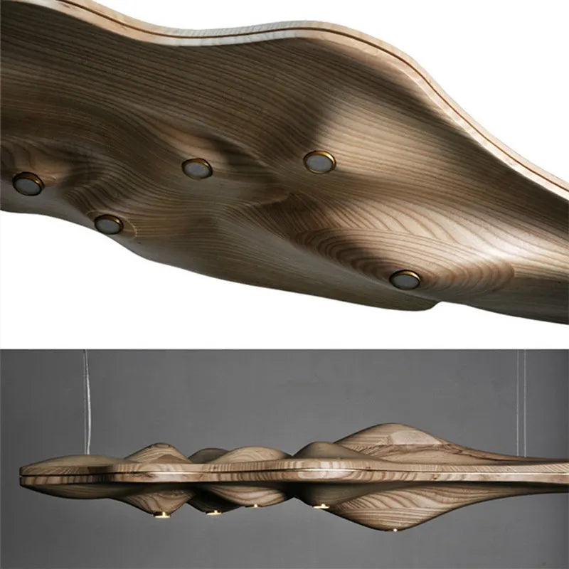 Wabi Sabi Wood Sculptural Mountain Shape Design Minimalist Artistic Dining Room Kitchen Island Interior Decor Home Pendant Lamp