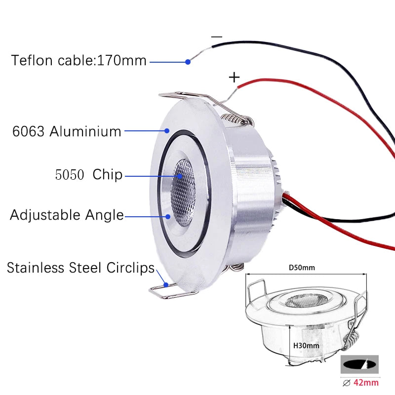 Mini 3W Dimmable LED Recessed Spotlight Kit with AC100-240V Transformer (DC12V) - Adjustable Tiltable Ceiling Downlight for Room & Cabinet Decor