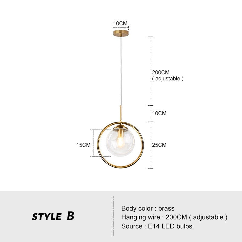 Modern Glass Ball Lampshade Led Chandelier Bedside Pendant Lighting Dining Room Hanging Lamp Restaurant Decor Suspension Lustre