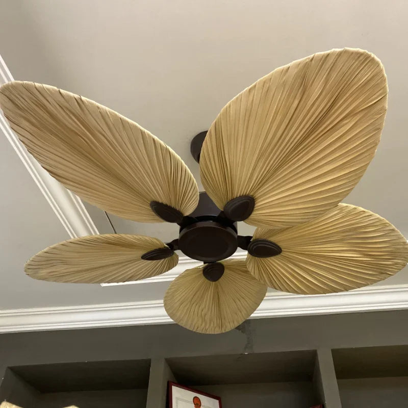 New High Quality 52inch Factory Price Natural Breeze Palm Leaf Fan Blades 110V 220V Ceiling Fan with Remote Control Living Room