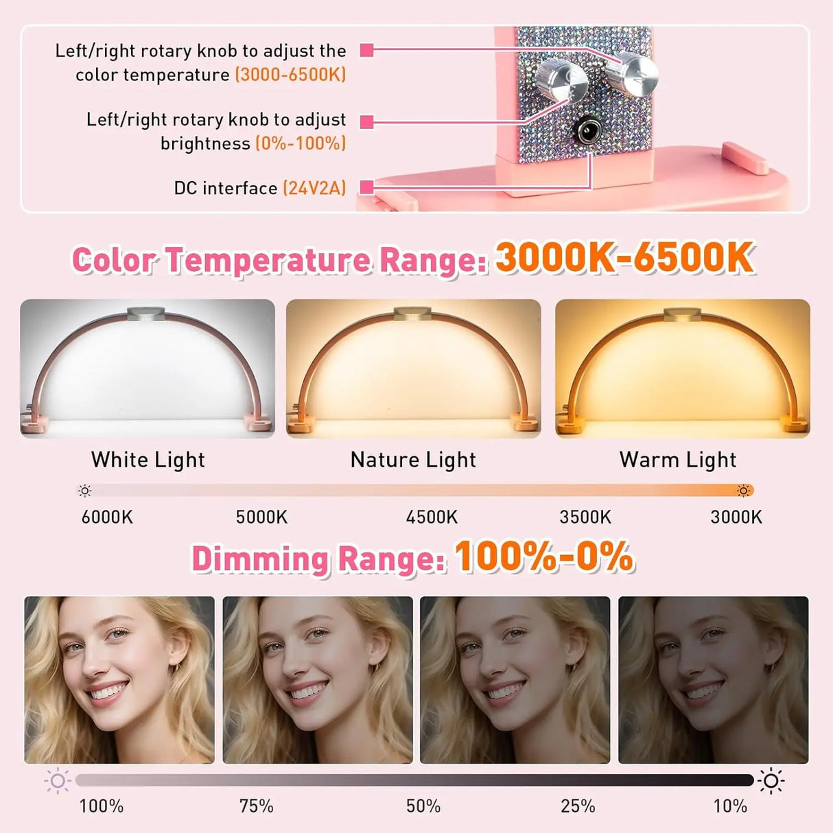31IN Foldable Half-Moon LED Nail Desk Lamp - 3400LM Dimmable Light with Phone Stand