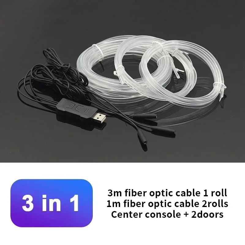 Car Interior RGB LED Atmosphere Light Strip USB Fiber Optic Neon Invisible Ambient Lamp Center Console Door Decoration Trim