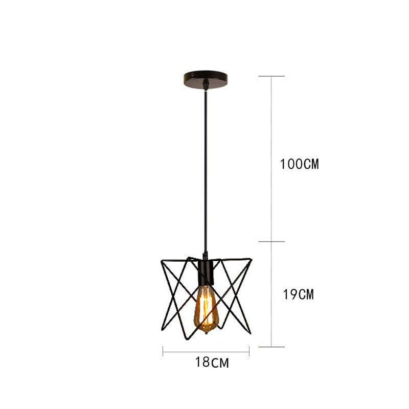 Modern Cage Pendant Light E27 Iron Minimalist Vintage Scandinavian Loft Pyramid Pendant Lamp Metal Hanging Ceiling Lamp Fixtures