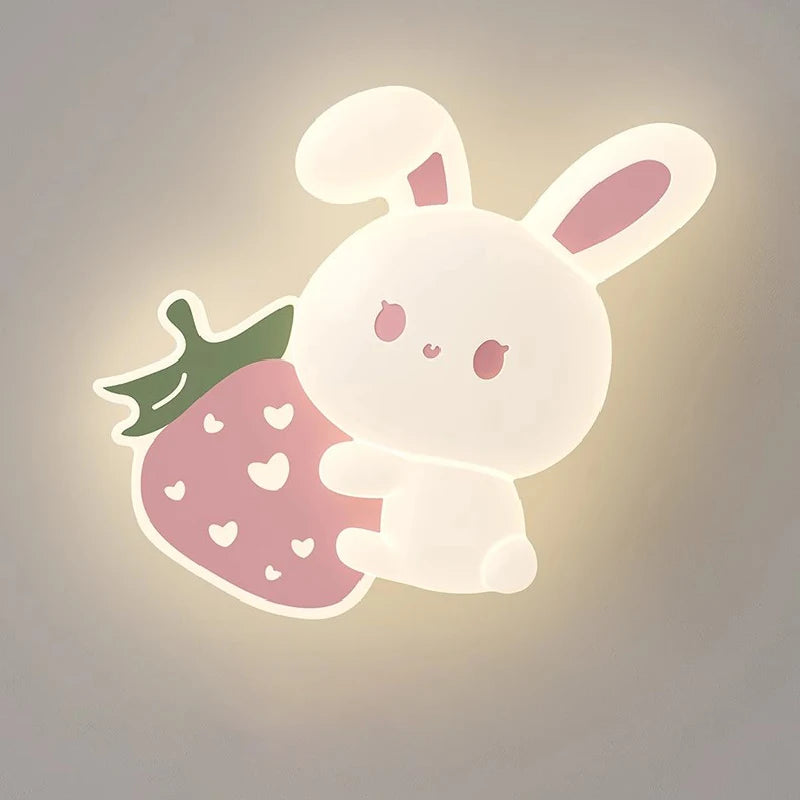 Pink Strawberry Bunny Light Cute Children's Room Ceiling Lights LED Modern Romantic Princess Room Girl Boy Bedroom Ceiling Lamps