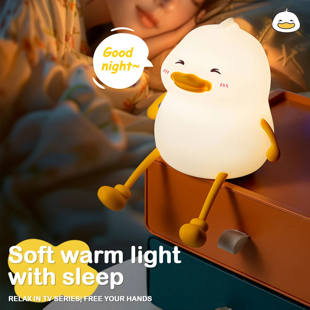 LED Night Lamp Cute Duck Cartoon Silicone Sleeping light USB Rechargeable Touch Sensor Timing Bedroom Bedside Lamp For Kid Gift