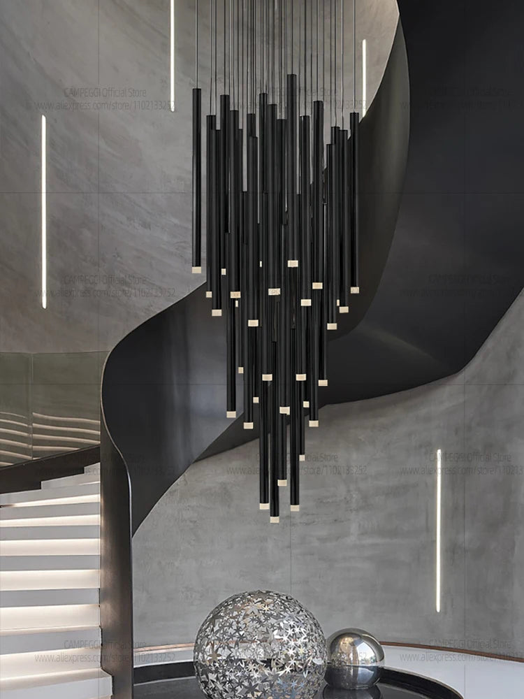 LED Modern Minimalist Long Strip Hanging Staircase Pendant Light Attic Pendent Lamp Villa Living Room Dining Room Chandelier