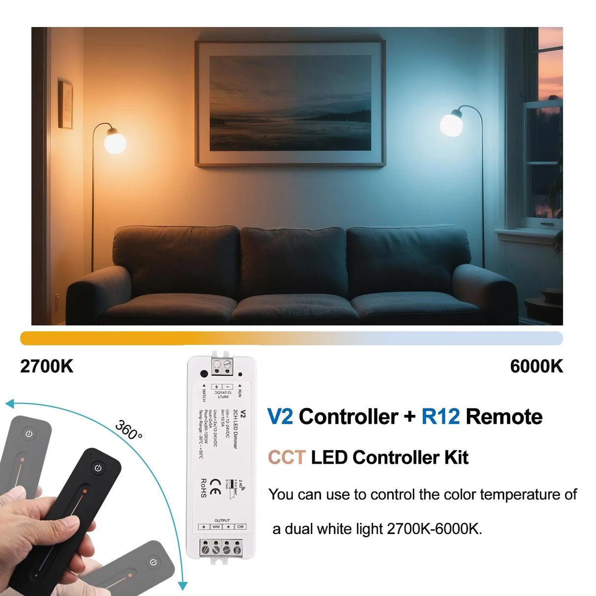 3-Channel RGB & CCT LED Controller - Wireless RF Dimmer for Smart Home Lighting