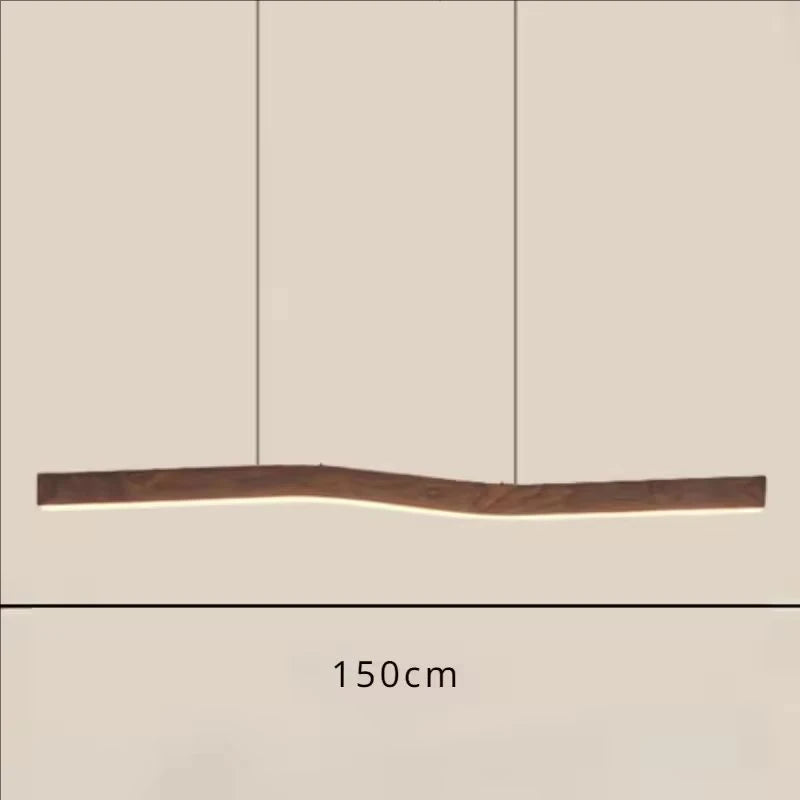 Retro Camur Linear Pendant Light Walnut Wood Grain Long Strip Lamps Restaurant Hanging Lamp Loft Artistic Creativity Dining Room