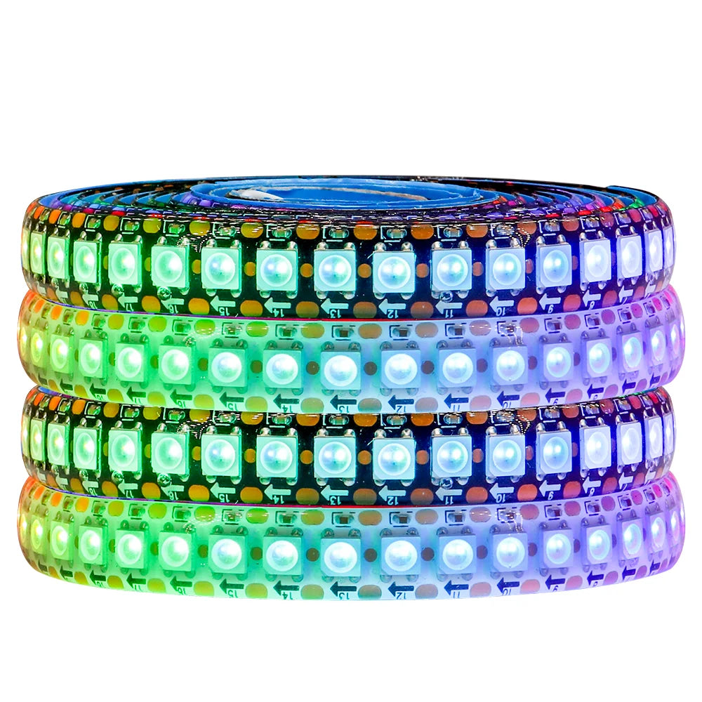 WS2812B WS2813 WS2815 Programmable LED Strip Light (1–5M, 144 LEDs/m) - DC5V/DC12V High-Density RGB Chasing Pixel Ribbon