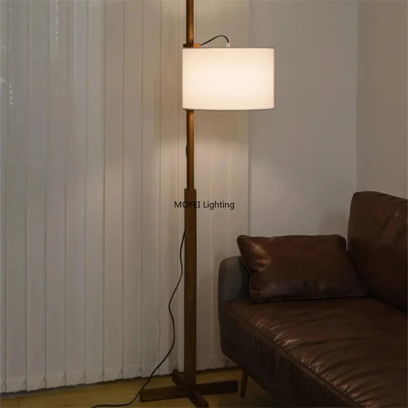 Wabi Sabi Wood Floor Lamp Designer Japanese Fabric Liftable Standing Lamp Office Coffee Reading Retro Study Vertical Lighting