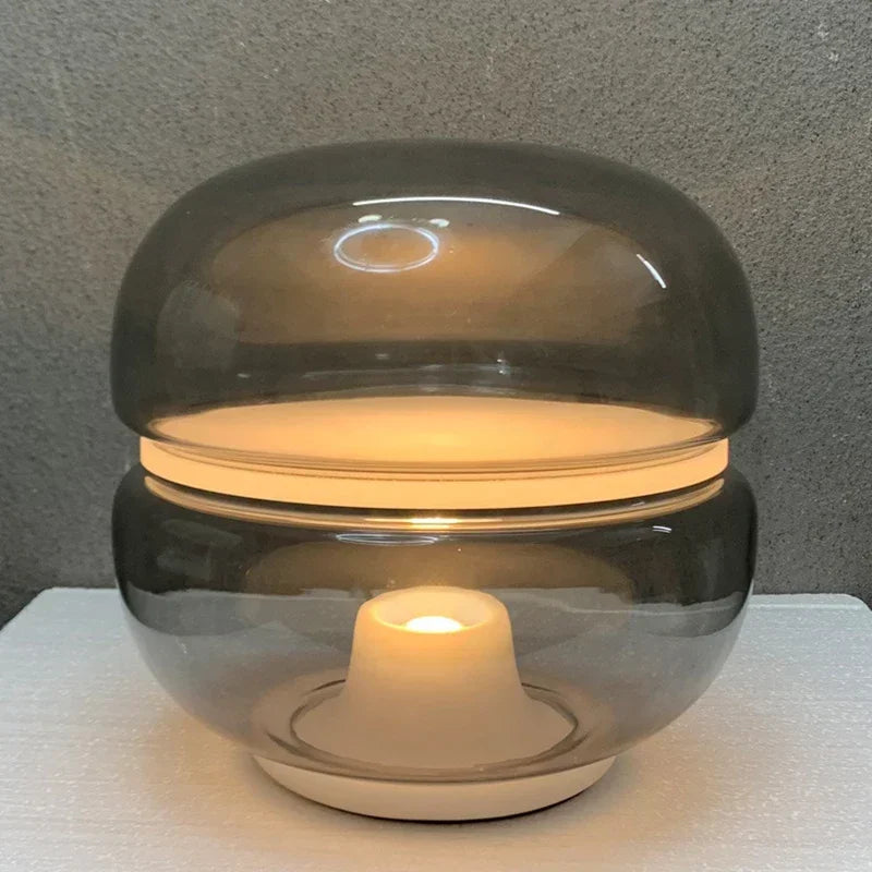 Luxury Designer Bedroom Marble Table Lamp Macaron Table Lamp Simple Smoky Grey Amber Glass Lamp Art Bedside Cute Night Light