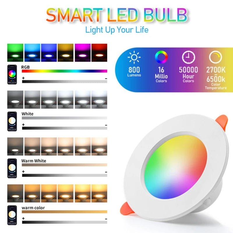 TUYA LED Downlight Dimmable AC85-265V 10W 15W Intelligent Graffiti Control Voice APP RGB CW Full Color Spot Ceiling Recessed