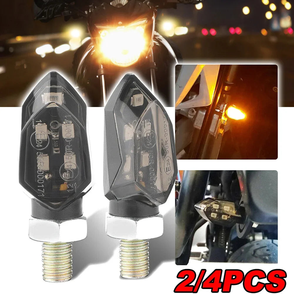 Super Bright Mini LED Motorcycle Turn Signal Lights (2/4 Pcs) - Universal Amber Blinker Indicator Lamps for Motorbike & Scooter