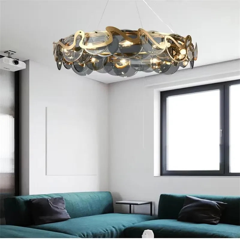 Light Luxury Glass Chandelier Modern Minimalist Dining Living Room Villa Post-modern Bedroom Staircase Pendant Light LED Bulb