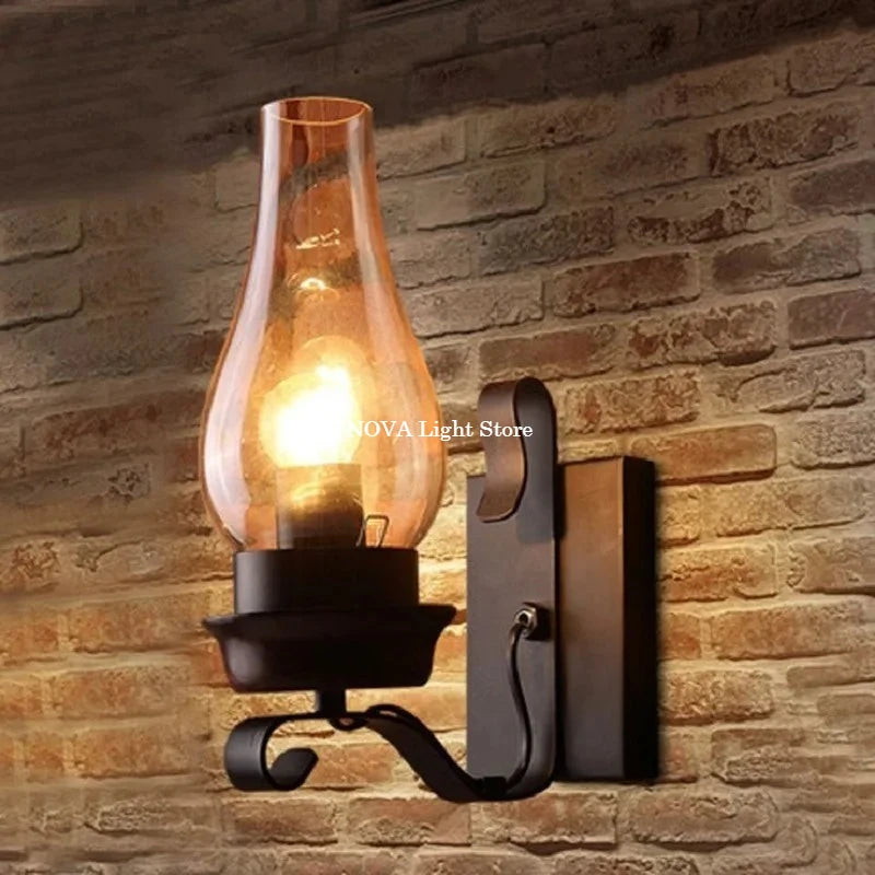 Personalized loft industrial style Nordic Mediterranean creative restaurant American wrought iron corridor decorative wall lamp