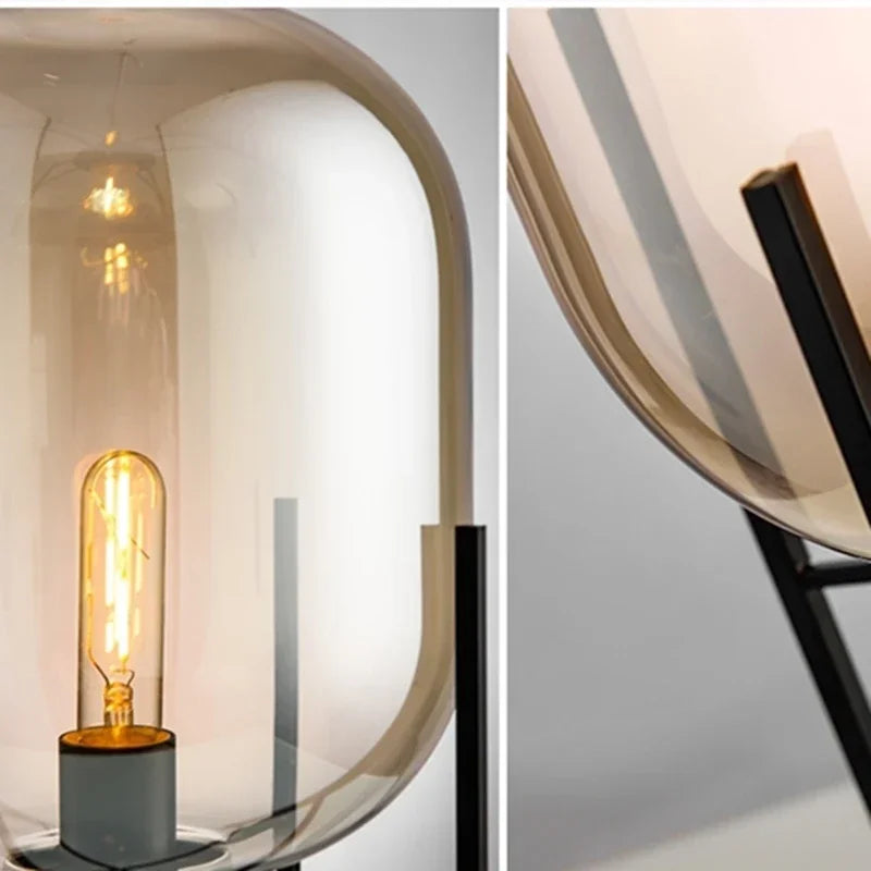 Nordic Glass Globe Floor Lamp - Modern Iron Standing Light for Living Room