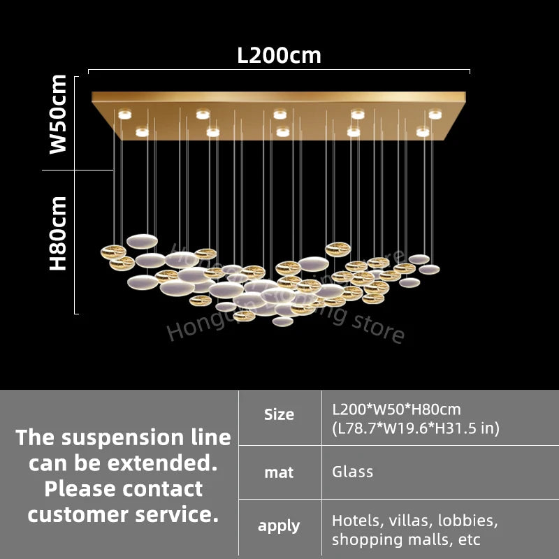 Customable Modern Chandelier Hotel Restaurant Lobby Pendant Light Luxury Villa High Ceiling Lighting Hall Glass Hanging Lamp