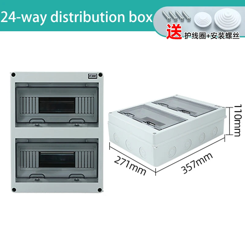 HT Series IP65 Waterproof Electrical Distribution Box (2/3/5/8/12/15/18/24 Way) - PC Plastic Outdoor Junction & Circuit Breaker Switch Box