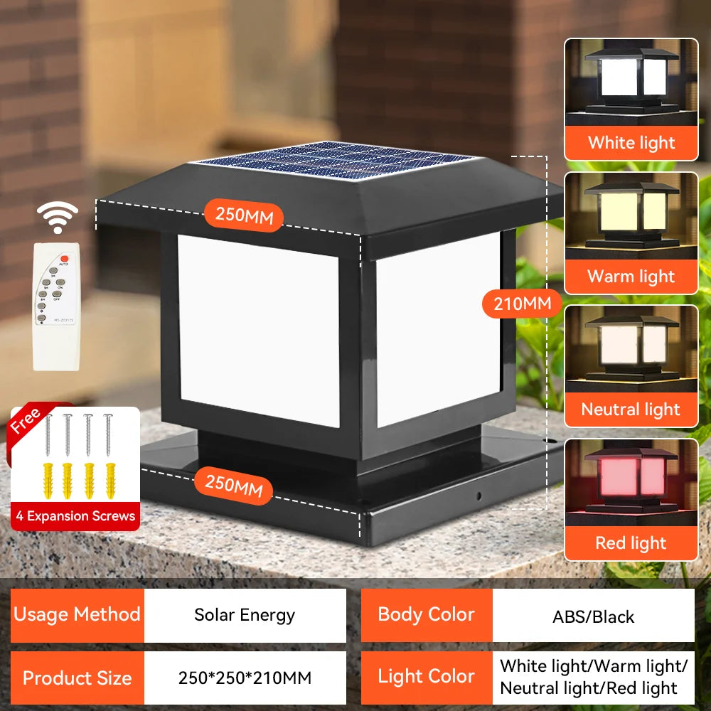 Outdoor LED Solar Column Light - Waterproof Dimmable Garden Pillar Lamp