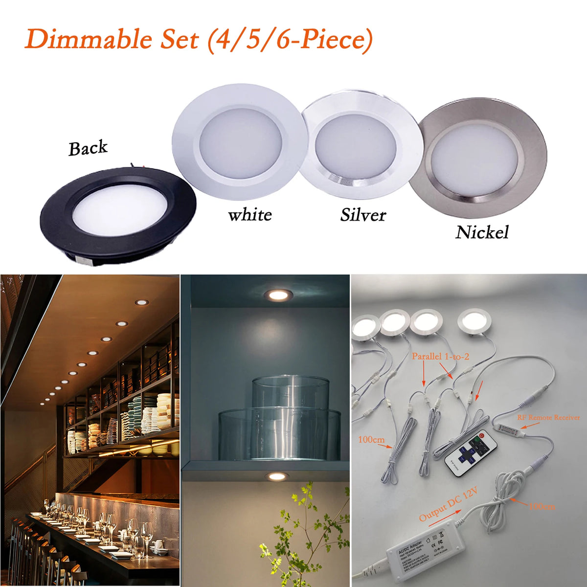 3W Built-in Dimmable Mini LED Kit with Remote Control - Recessed Cabinet & Ceiling Downlights for Living Room, Kitchen & Wardrobe