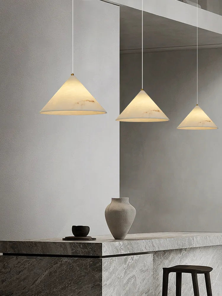 Designer Faux Marble Pendant Light - Modern Minimalist Single Ceiling Hanging Lamp Fixture for Bedroom, Living Room & Dining Area