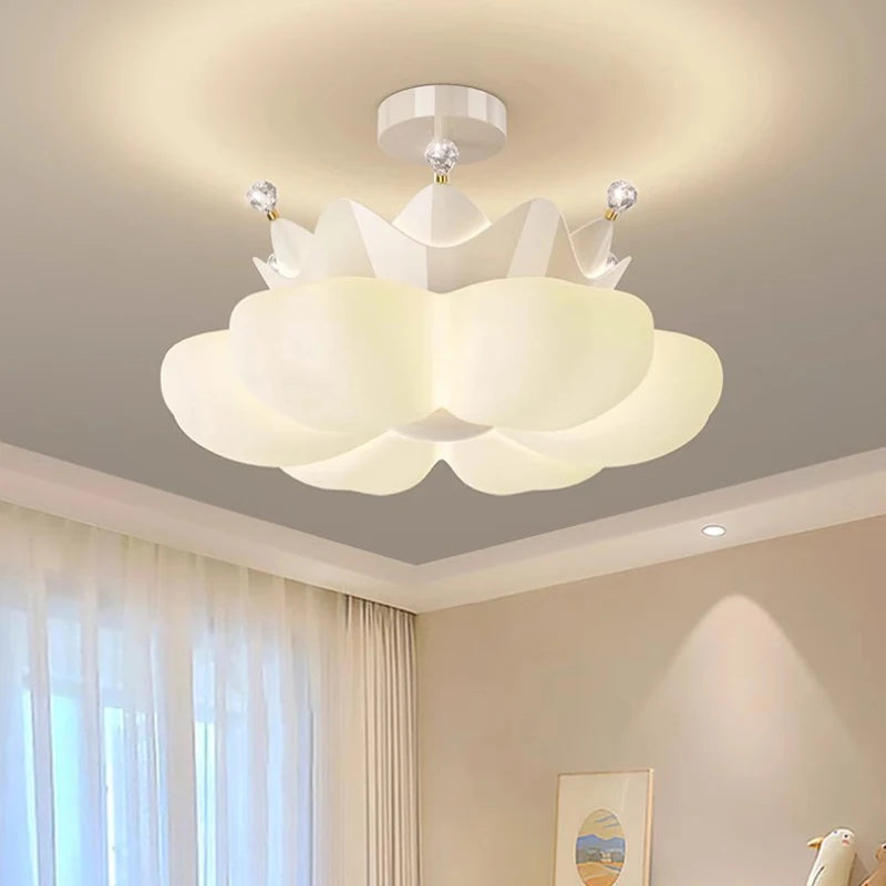 White pink Crown Petal Ceiling Lights LED Children's Room Light Warm Romantic Nursery Princess Room Girl Bedroom Ceiling Lamps