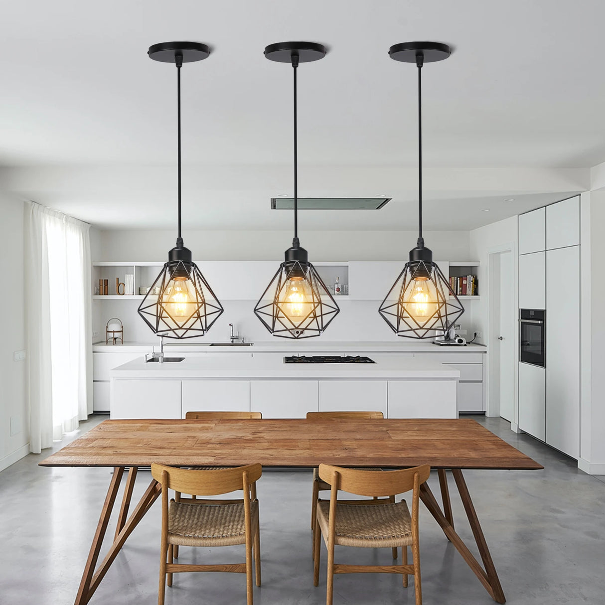 Industrial Pendant Light Led Adjustable Hanging Lamp Shade for Home Kitchen Metal Cage Pendant Lighting for Island Dining Room