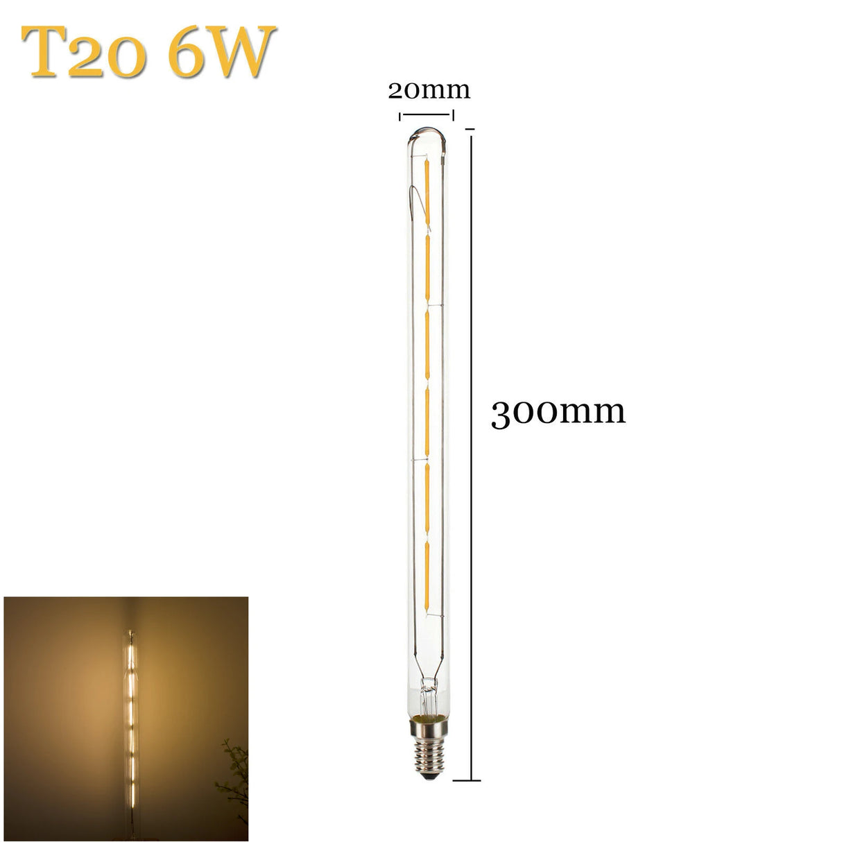 5-Pack T20 Vintage LED Tube Light Bulbs - E14 Retro COB Filament Lamp