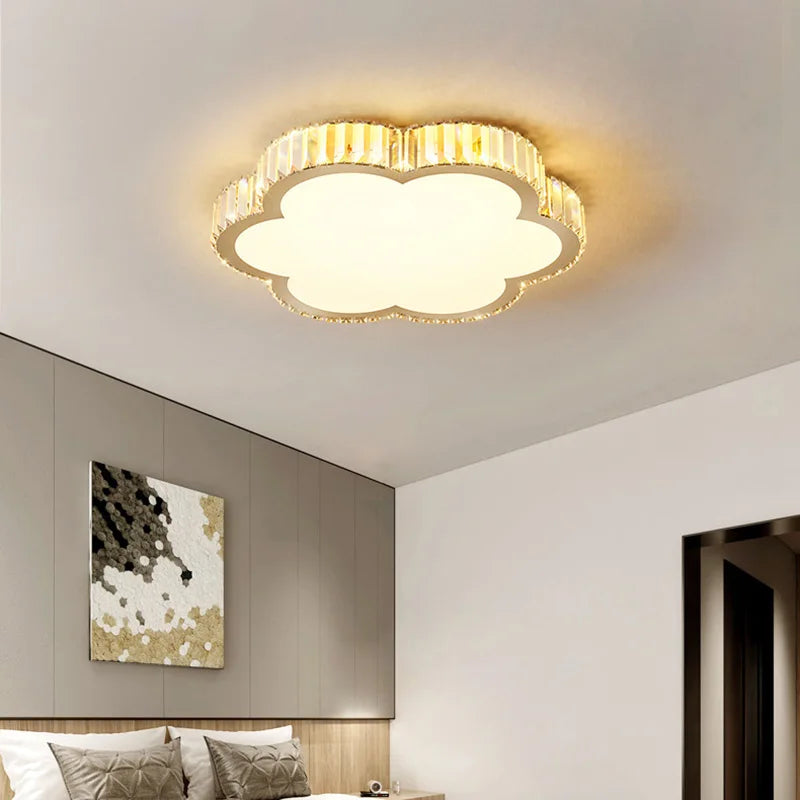 Modern Geometric Crystal Ceiling Light - Round & Square LED Lamp for Bedroom