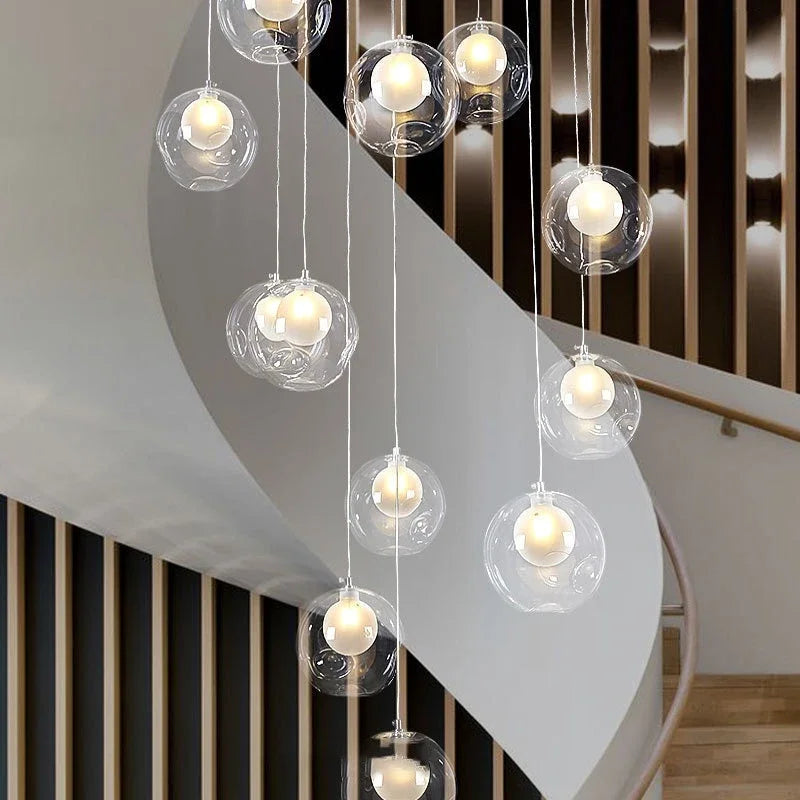 Nordic Creative Round Glass LED Chandelier Applicable To Stair Decoration Decoration Maison Home Decor Interior Lighting