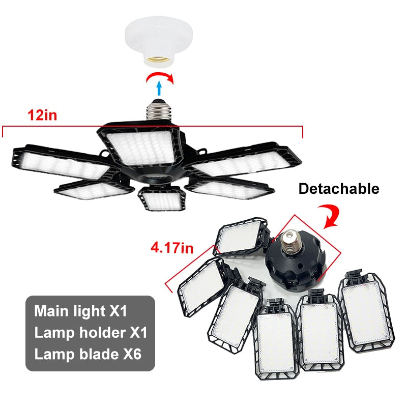 100-200W Led Garage Light E27/E26 Big Lamp Adjustable Deformable Bulb Ceiling Light for Shop/Storage/Warehouse Workshop Lighting