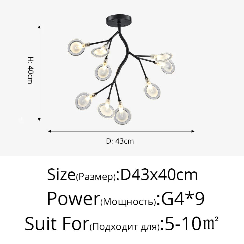 Creativity Firefly LED Chandelier Black Gold for Living Room Bedroom Hall Home Decor Indoor Lighting Minimalist Ceiling Pendant