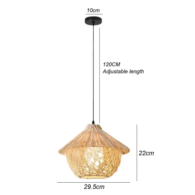 Classic Bamboo Luster's Chandelier Hanging Lamp Ceiling Handmade Rattan Pendant Light Fixture Weaving Home Living