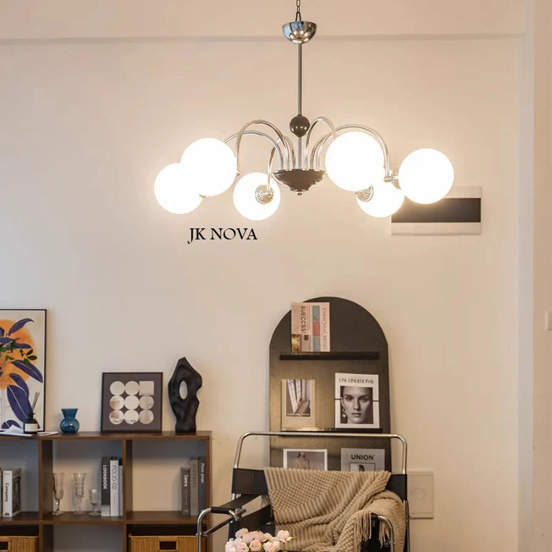Mid-Century Retro Chandelier French Glass Ball Pengdant Lamp Bauhaus Gold/Chrome Luxury Living Room Bedroom Study Light