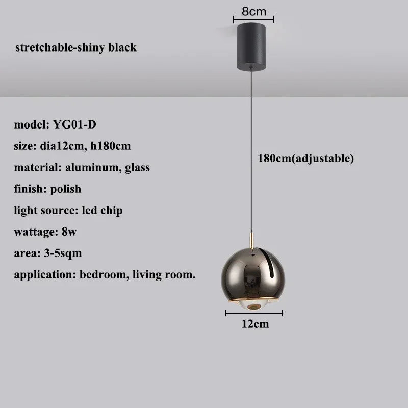Modern Adjustable Angle LED Round Pendant Light - Stretchable Minimalist Chandelier Lamp for Bedroom Bedside, Dining & Home Decor
