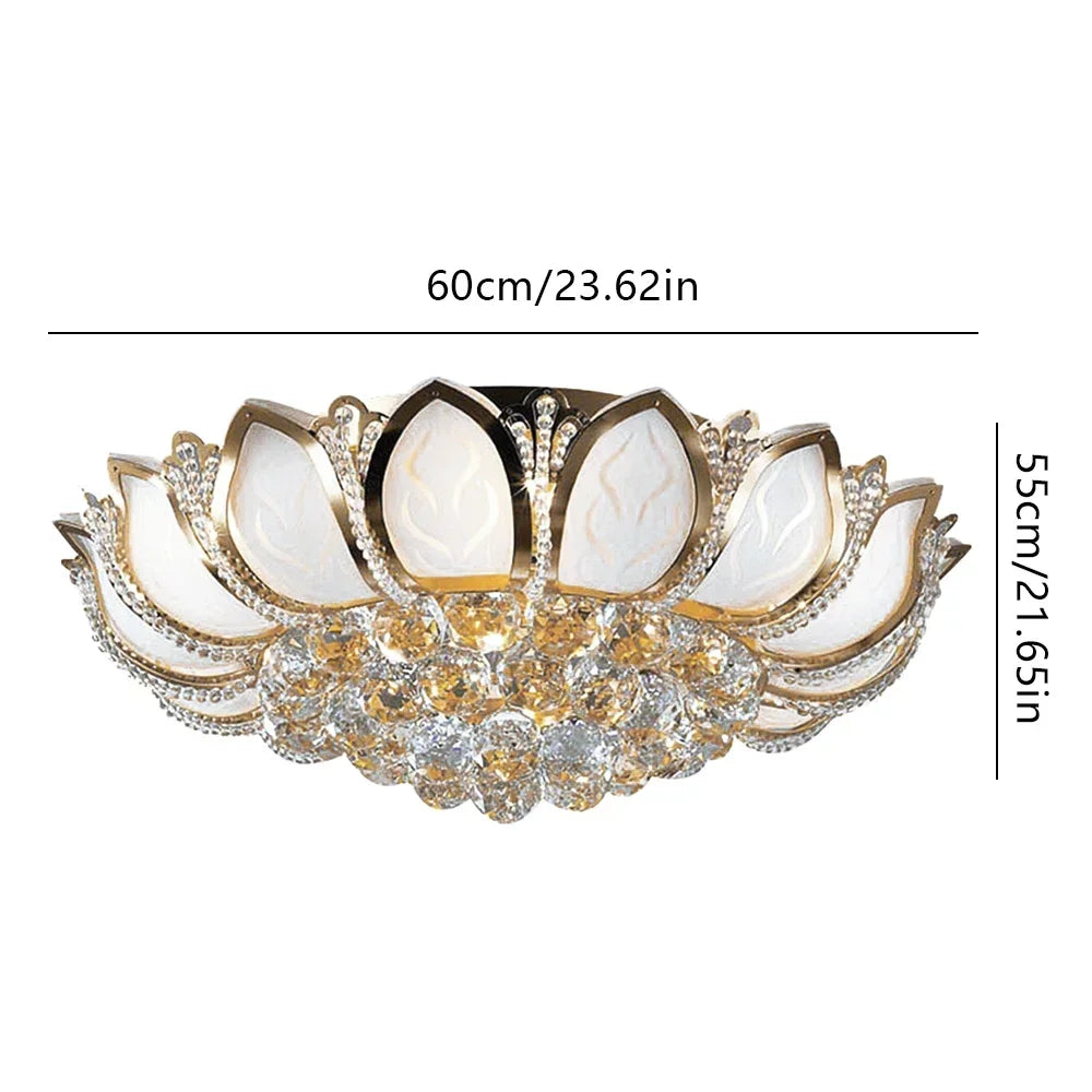 23.5" Flower Shaped Crystal Chandelier, E12 110V Gold Crystal Ceiling Lamp Modern Chandelier Hanging Lamp Flush Mount NEW