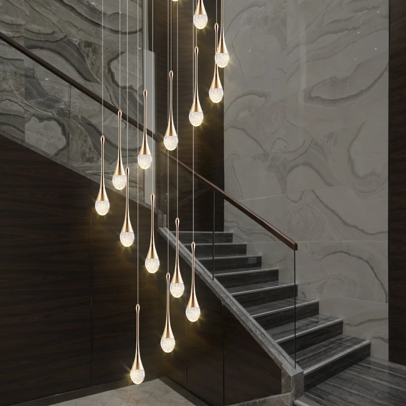 Modern LED Crystal Staircase Chandelier - Luxury Long Duplex Hanging Light