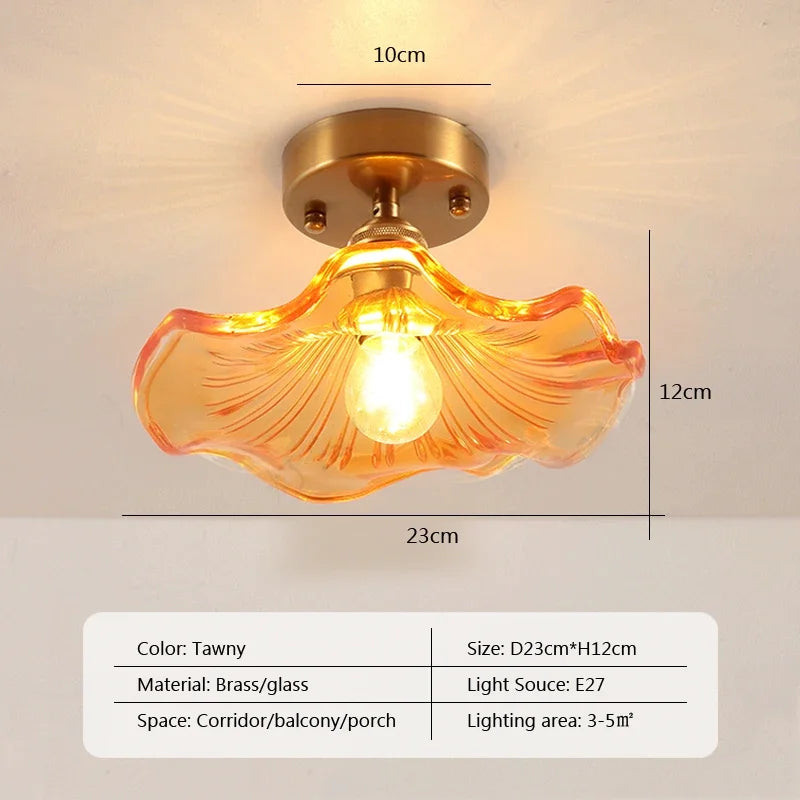 Retro LED Glass Ceiling Lights Nordic Brass Flower Aisle Decors Fixtures Living Room Corridor Balcony lamp Home Lighting Lusters'