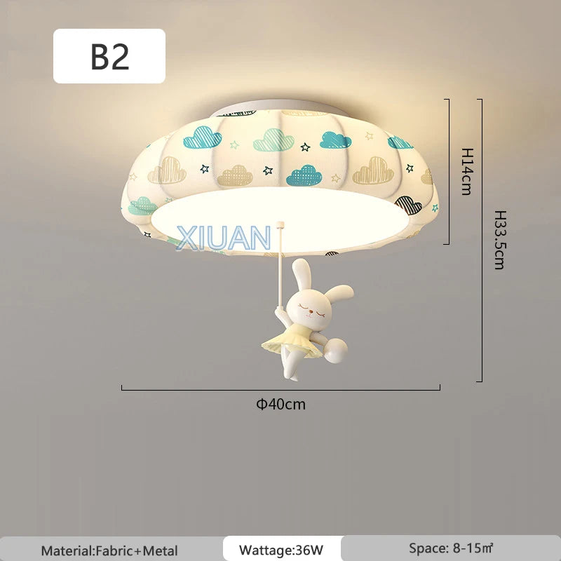 Cartoon Bear Horse Rabbit Ceiling Lamps for Children's Room Bedroom Nursery School Boy Girl Pink Blue Fabric Chandelier Light