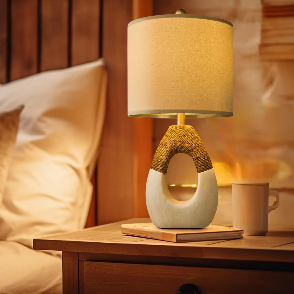 Table Lamps Bedroom Living Room Set 2 Small Farmhouse Rattan Table Lamp 19”Rustic Home Decoration Nightstand Bedside