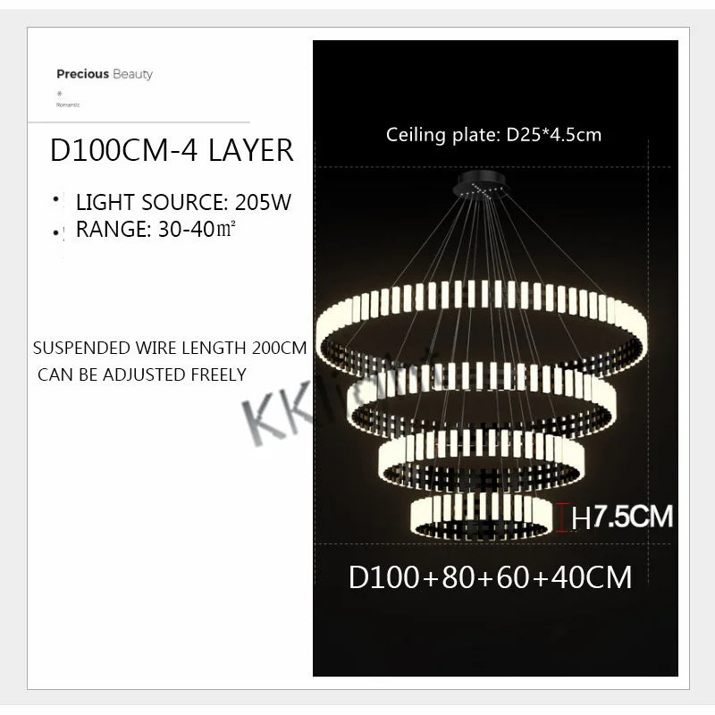 Modern New Simple Duplex LED Chandelier Bedroom Living Dining Room Decoration Art Ring Pendant Lamp Luster Fixture Indoor Lighti