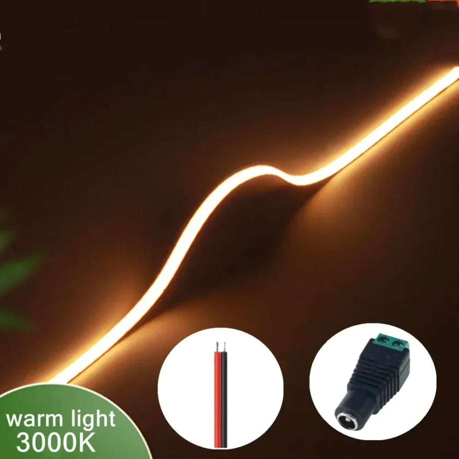 3mm Ultrafine COB LED Strip Light (5m, 400 LEDs/m) - 12V/24V Dimmable Flexible High-Density Tape for TV & Room Accent