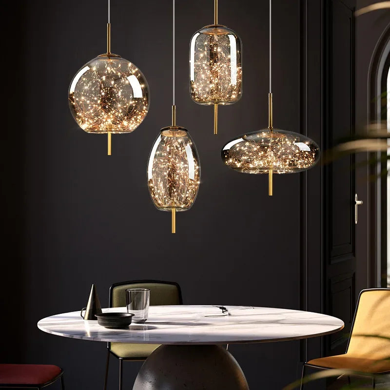 Nordic Luxury Creative Pendant Light Art Glass Minimalist Dining Table Lamp Bar Counter Influencer Bedside Dining Room Lighting