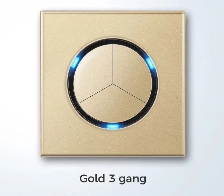 Universal Round Tempered Glass Home Wall Switch Panel LED Indicator Black/Grey/Gold/White 250V 86mm*86mm Wall Light Switch