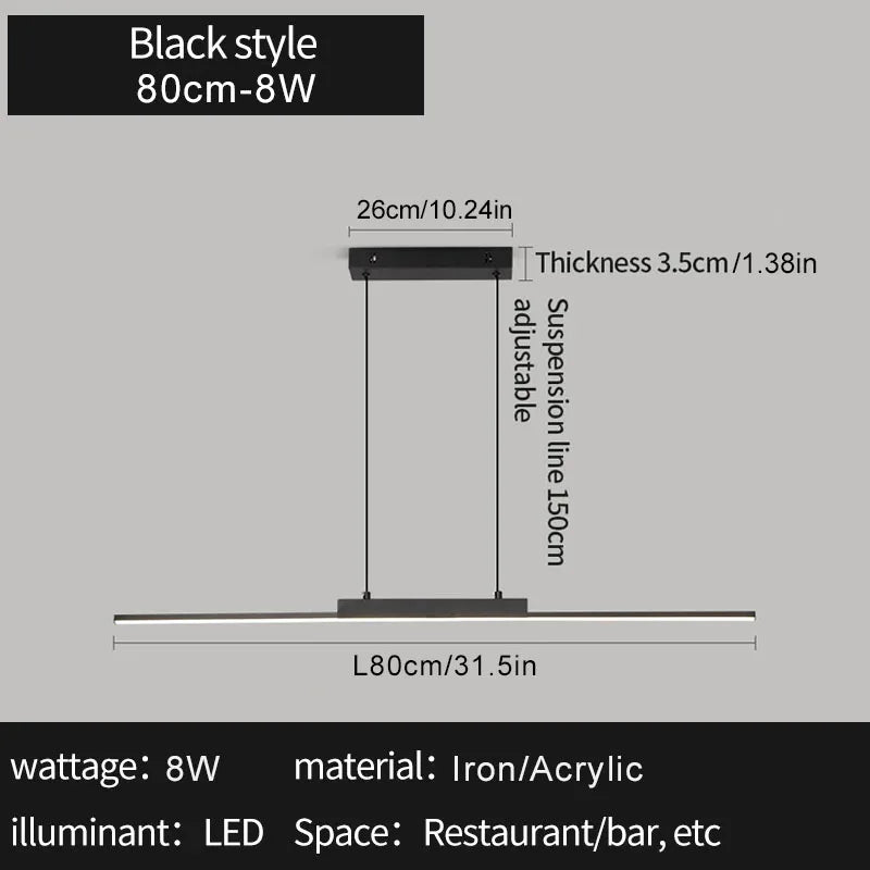 Modern LED Pendant Light 80/100CM For Living Room Kitchen Restaurant Dining Table Bar Indoor Decorative Lighting Hanging Lights