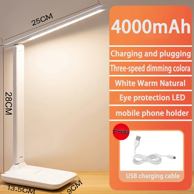 4000mAh Chargeable Folding table lamp eye protection touch dimmable LED lamp bedroom reading USB rechargeable table lamp