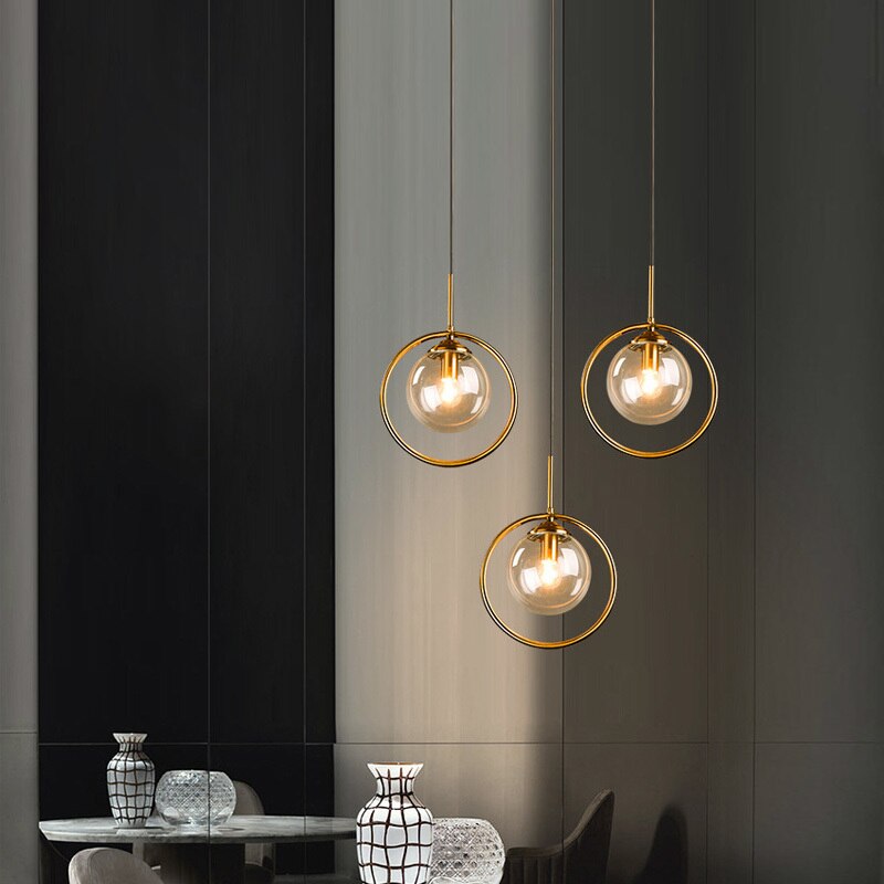 Modern Glass Ball Lampshade Led Chandelier Bedside Pendant Lighting Dining Room Hanging Lamp Restaurant Decor Suspension Lustre