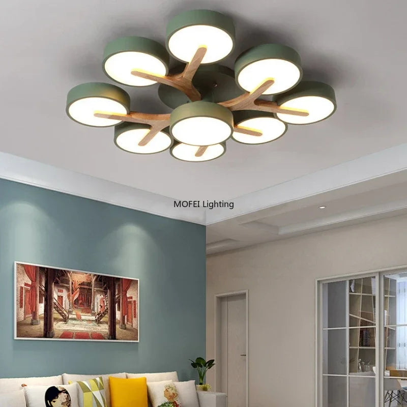 Nordic Modern Macaron Ceiling Lamp Chandelier Bedroom Minimalist Wood Home Decor Living Room Kitchen LED Lighting Fixtures