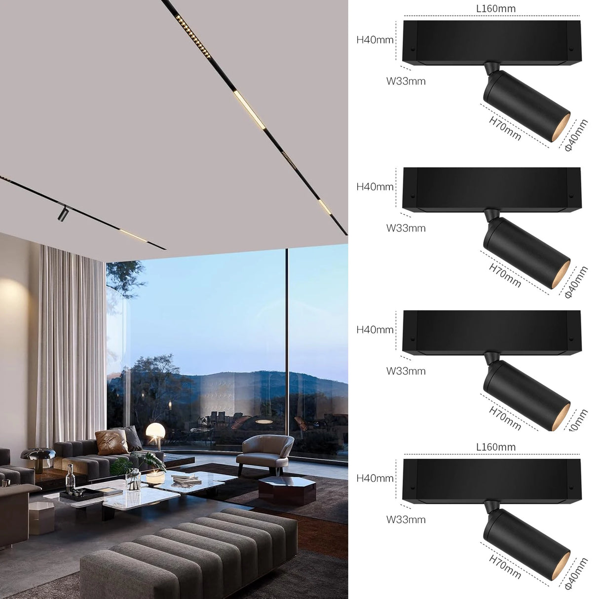 Recessed Magnetic Track Lighting 2-Wire DC 24V Track Rail System with LED Magnetic Light Head Kitchen Living Room Office